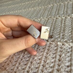 Shields Brushed Nickel and Gold Leaf Embossed Cufflinks and Tie Clip